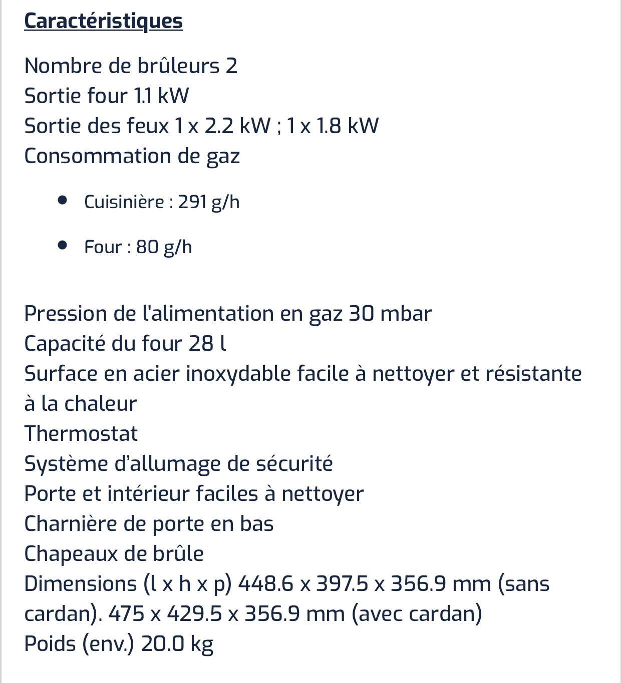 Cuisinière 2 feux et four à gaz DOMETIC Sunlight